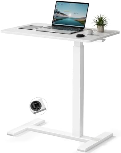 GallopFun Rolling Teacher Standing Desk with Hidden Wheels,Pneumatic Mobile Laptop Table Height Adjustable Small Sit Standing Desk for Home Office,White