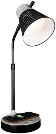 OttLite LED Table Lamp with Wireless Charging and USB, Black and Grey