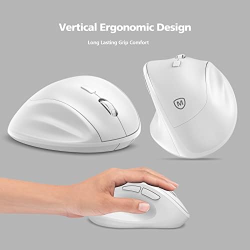 Ergonomic Wireless Mouse 2025 New Updated Smaller with USB-A Receiver for PC Computer, Laptop and Desktop, Ergo Mouse Vertical with Silent Clicks Long Battery Life, Up to 1600 DPI, White