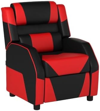 Giantex Kids Recliner, Gaming Recliner Chair with Footrest, Headrest & Lumbar Support, Ergonomic Leather Lounge Chair Toddler Furniture, Adjustable Racing Style Recliner Sofa for Boys Girls, Red