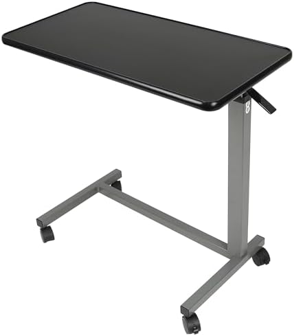 Vaunn Medical Cart Adjustable Overbed Table with Wheels – Rolling Bedside Table for Hospital, Portable Standing Cart & Laptop Desk for Bed, Couch, Wheelchair