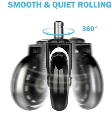 Office Chair Wheels 3 inches Heavy Duty Soft PU Rubber Safe for Hardwood Carpet Tile Floors (Set of 5) Generally Applicable to Office Wheels, Replace Chair mats - Universal fit (Black & Clear 3inch)