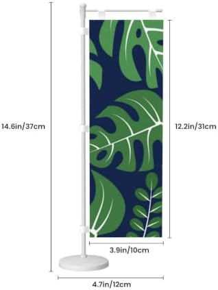 Green and Navy Palm Leaf Deluxe Desk Flag Set, 12 x 4 Inch Miniature Table Flag with 14" Pole & Stand Base
