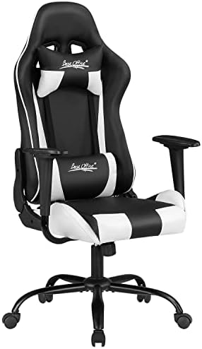 BestOffice Gaming Chair Desk Chair Ergonomic High Computer Chair with Adjustable Lumbar Support, Armrests, and Racing-Inspired Design for Office and Home Use (White)