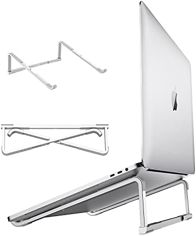 Laptop Stand for Desk - Foldable, Lightweight Aluminum Laptop Riser Holder, Portable Stand for 10-15.6” Laptops, Prevents Overheating with Non-Slip Rubbers, Travel-Friendly, Ergonomic Design