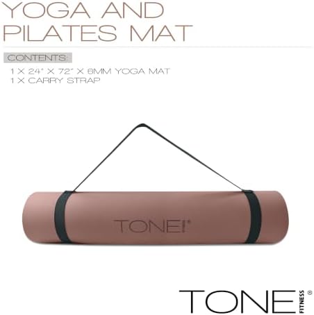 TONE Fitness 1/4" Yoga Mat, Non-Slip Exercise & Pilates Mat with Strap