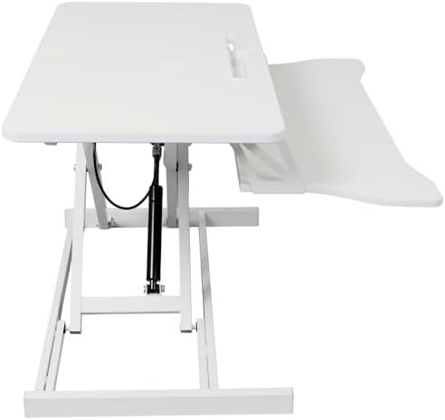 Height Adjustable Standing Desk Converter, White, MDF Steel Frame, 31.5x17 Inch Desktop, Gas Spring Lift System, Keyboard Tray, Sit Stand Workstation, 44 lb Capacity (White)