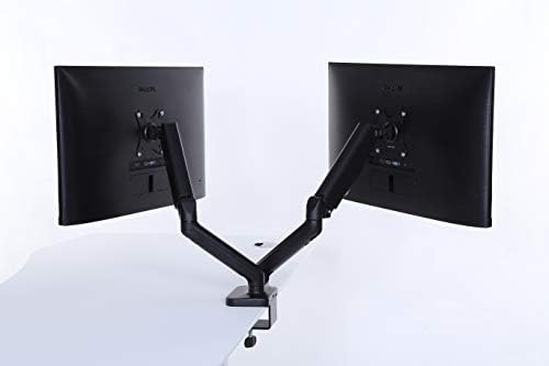 ApexDesk Dual Monitor Arm Desk Mount – Adjustable Height Gas Spring – VESA Mount with C Clamp & Mounting Base – Computer Monitor Stand for Screen up to 32 inch – Holds up to 20 lbs., Black (DMM-24)