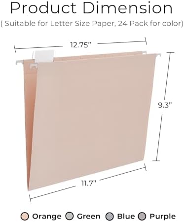 Y YOMA 24 Pack Colored Hanging File Folders Letter Size Decorative Hanging Folder Cute Pretty File Folder for Filing Cabinet Office Home with 1/5-Cut Adjustable Tabs, 4 Selected Morandi Color