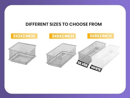 YBM Home Silver Mesh Drawer Organizer and Storage for Kitchen Drawers, Serves as School Supply Holder, Office Desktop Organizer Basket, Makeup and Craft Supplies Organization, (1 Unit, 8x12x2 Inch)