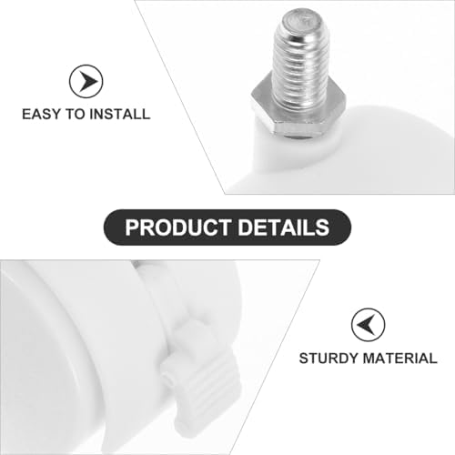 4Pcs White Furniture Casters Wheels with Brake, Universal Chair Wheels Swivel Office Caster Replacement Parts for Computer Chairs Rolling Furniture Quiet Movement
