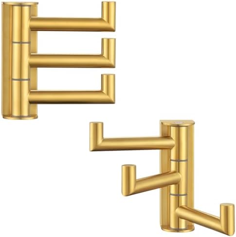 Suyar Brushed Gold Towel Hook, Bathroom Swivel Coat Robe Holder with 3 Arms
