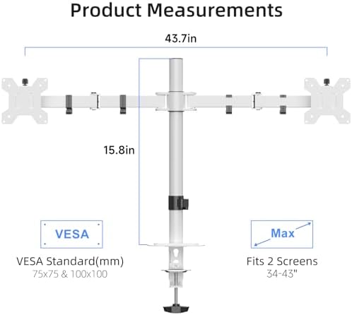 Suptek Dual Monitor Desk Mount, Adjustable Dual Monitor Arm for 2 Monitor Screens up to 43 inch, 15.75" Pole Monitor Stand for Desk, Holds up to 22 lbs,White(MD9442LW)