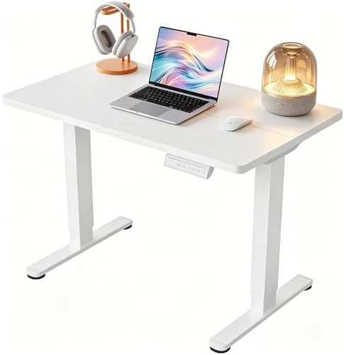 Electric Standing Desk, 32" x 24" Adjustable Height Sit Stand Desk, Small Space Workstation, Compact Computer Desk for Home Office, Stable Steel Frame (White)