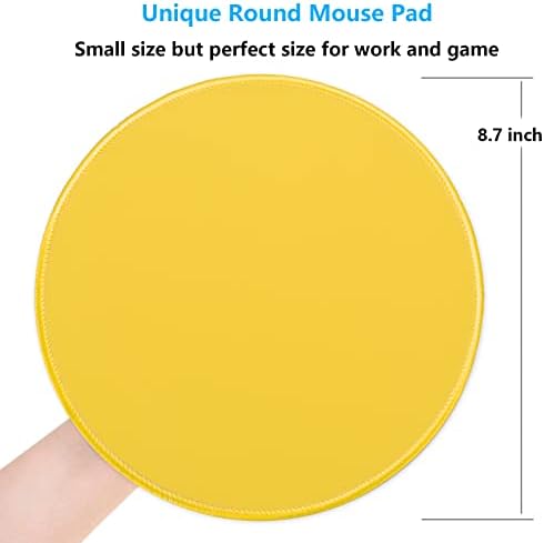 Dapesuom Round Mouse Pad, 8.7 x 8.7 Inch Premium-Textured Washable Non-Slip Rubber Base Cute Small Mouse Mat with Stitched Edge for Men Women Wireless Computer Laptop Gaming Desk Accessories, Yellow