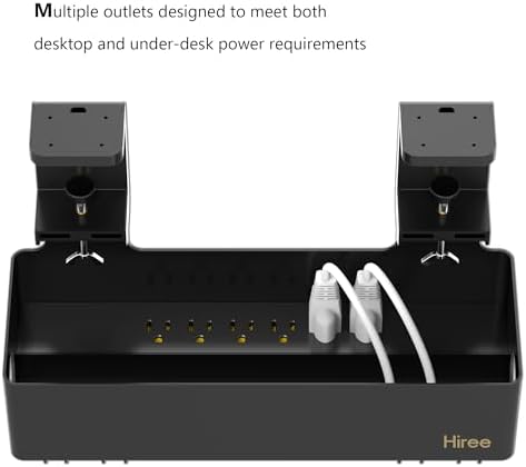 Under Desk Cable Management Tray with 6 AC Power Outlet and Clamp Mount, No Drill Cord Storage Organizers for Wire Management, Standing Desk, Computer Cord Rack for Office & Home (Black)