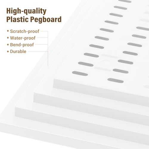 AKTOP Modular Plastic Peg Board Wall Organizer, 4 Pack, 12"x12", White