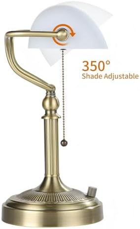 White Matted Stepless Dimmable Glass Bankers Desk Lamp