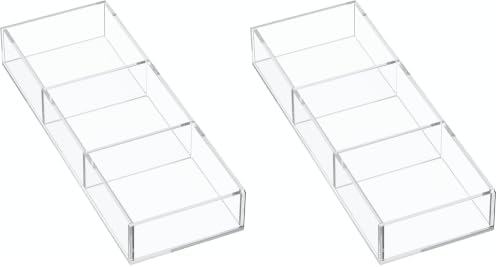 HIIMIEI 3 Section Clear Acrylic Drawer Organizer Tray, Office & Makeup Drawer Organizer (11.8x4.3 inch) (Pack of 2)