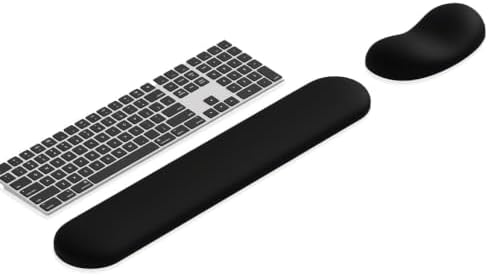 Ergonomic Wrist Rest Set for Keyboard and Mouse | Cooling Gel & Slow-Rebound Memory Foam Palm Support Pad | Luxe Leather, Minimalist, Non-Slip PU Base for Office, Laptop & Gaming (02Black)