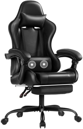 Shahoo Gaming Chair, Video Gaming Chair with Footrest and Lumbar Support, Ergonomic Computer Chairs with 360° Swivel and Height Adjustable, Spin Chair with Headrest for Home Office, Study Room (Black)