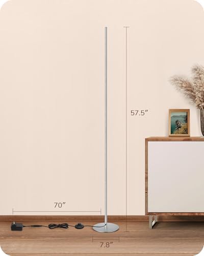 EDISHINE 59.84" LED Corner Floor Lamp, 3000K & Stepless Dimmable, Silver