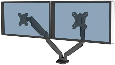 Fellowes Platinum Series Dual Monitor Arm for 40-Inch Monitors, Full Motion, 360° Rotation, VESA Mount with Grommet or Clamp, USB Ports, Ergonomic, Black, 8042501