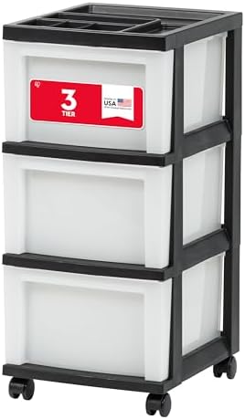 IRIS USA 3-Drawer Rolling Storage Cart, Black/Pearl