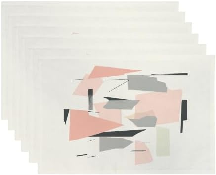 Minimalist Abstract Composition Placemats, Geometric Forms Contemporary Art Place Mats for Dining/Kitchen Table Waterproof Washable Linen Heat Insulation Dinner Table Mats 12X18 in 6 Pcs