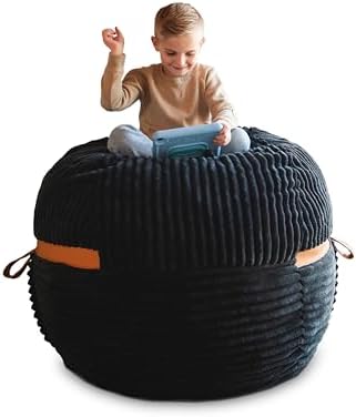 Big Joe Fuf 4Ft Foam Bean Bag Chair with Removable Cover for Kids, Teens, Black Licorice, Corded Plush, 4 Foot Large Reading and Gaming Seat