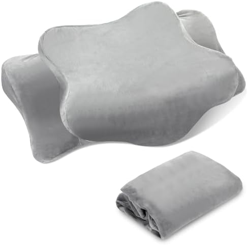 Hahafelt Cervical Neck Pillow Case Plush with Zipper, Gray, Queen Size