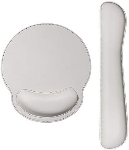 RICHEN Ergonomic PU Leather Keyboard Wrist Rest and Mouse Pad with Wrist Support, Memory Foam Set for Office and Gaming, Comfortable & Lightweight for Easy Typing & Pain Relief (White)
