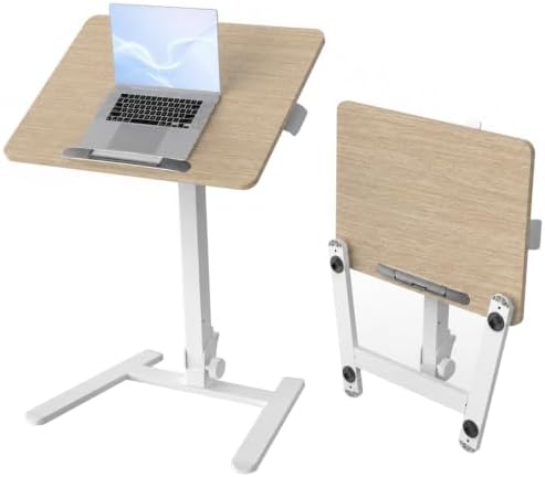 25" Mobile Folding Desk, Pneumatic No-Assembly Standing Desk, Maple