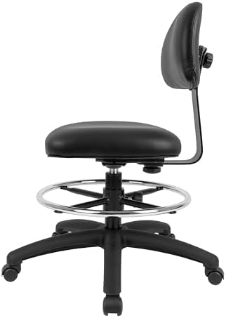 FSS Series Square seat Mid (19"-27") seat Height Chair. Vinyl-for Office, Garage, Desk, Shop, Computer, Doctor, Medical, Easy to Clean! 18" Footring (Black, Mid Stool, _Standard Casters)