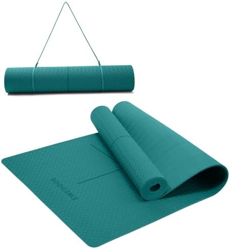 Ewedoos Eco Friendly Yoga Mat with Alignment Marks TPE Yoga Mat Non Slip Hot Yoga Mat Thick 1/4'' Anti-Tear Surfaces Exercise Mats for Home Workout Fitness Pilates