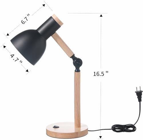 Adjustable Wooden Arm Desk Lamp, Metal Shade Table Lamp