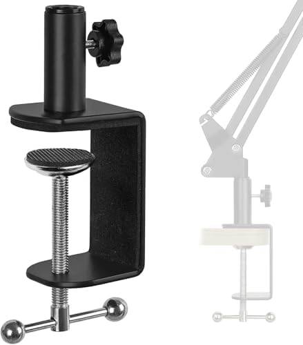 Desk C-Clamp with 1/2" Thread Hole, C Clamp for Microphone Stand, Adjustable Metal Table Clamp on Desk Lamp, Black Desk Lamp Clamp for Swing Arm Magnifying (1, Black)