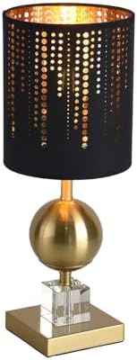 Modern Table Lamp with Black Linen Shade, E26 Base, Golden Metal Body, 17" Tall Bedside Desk Lamp for Bedroom, Living Room, Office – Bulb Not Included