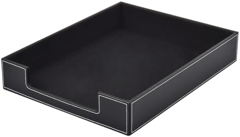 Leather Letter Tray, Office Supplies Desk Organizer for Mail Paper Files Magazines Jewelry Cosmetics,Luxury Letter Holder&Multipurpos Stackable Office Desktop Storage Box ,Black