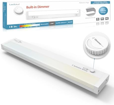 Leetdud Under Cabinet Lighting Plug in or Hardwired Built-in Dimmer, 18 Inch 9W, 5CCT 2700/3000/3500/4000/5000K, Linkable Counter Lights for Kitchen, ETL Dimmable LED Light Fixture, White