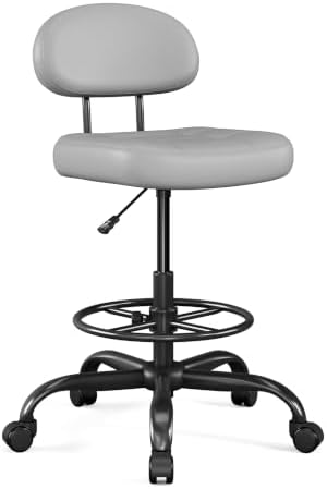 Armless Drafting Chair with Back, Tall Office Chair for Standing Desk, PU Faux Leather,Footrest Ring,Adjustable Height,360°Wheels for Bar Home Office