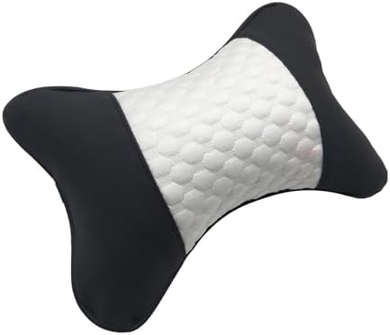 Car Neck Pillows Both Side Pu Leather 2pieces Pack Headrest Fit for Most Cars Filled Fiber Universal Car Pillow (White)