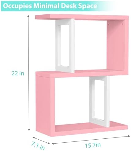 Desktop Bookshelf for Top of Desk Shelf - Pink Book Organizer 3-Tier Shelves Storage Small Bookcase Hutch for Dorm Office College