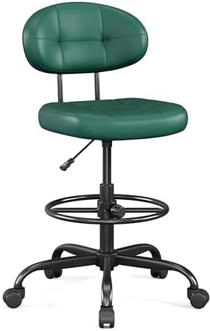 Misolant Drafting Chair, Armless Tall Office Chair with Footrest Ring for Standing Desk, Small Faux Leather Executive Computer Chair with Adjustable Height for Bar Lab Counter Height Desk, Green