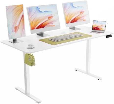ERGOMAKER 63"x28" Standing Desk, Height Adjustable Sit-Stand Office, White