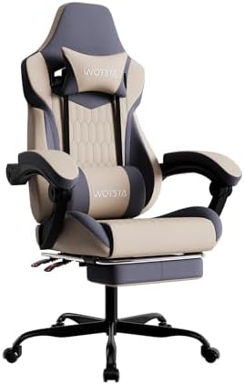 Gaming Chair with Footrest, High Back Gaming Chairs Leather Ergonomic Gamer Chair with Adjustable Headrest Lumbar Support Racing Style Video Gaming Chair for Office/Home (Grey)