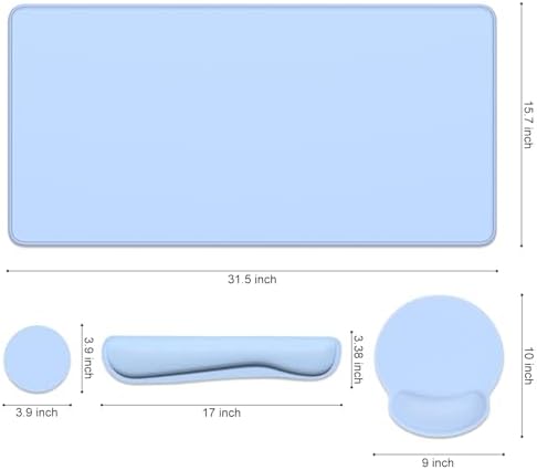 Dapesuom Large Gaming Mouse Pad, Mouse Pads with Wrist Rest Wrist Support, 4in1 Big XXL Desk Mat Desk Pad + Ergonomic MousePad + Memory Foam Keyboard Mat Wrist Rest + Coaster Set for Computer,Sky Blue