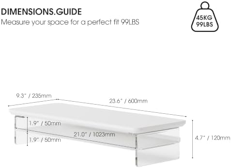 Fenge 23.6" Monitor Stand with Clear Acrylic Legs, White