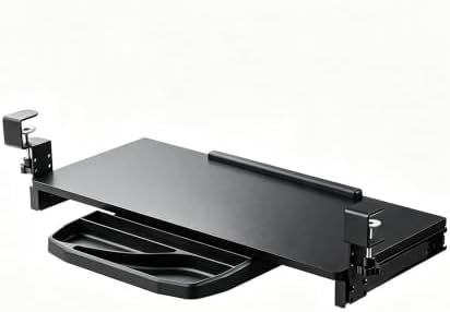 Clamp-On Under Desk Organizer, 360° Swivel Tray & 5-Height Keyboard Tray, No-Drill Mount, Hidden Mouse Pad Storage, Fits 0.59-1.57" Desks, Black/Gray-White, Black, Storage & Keyboard Tray Combo