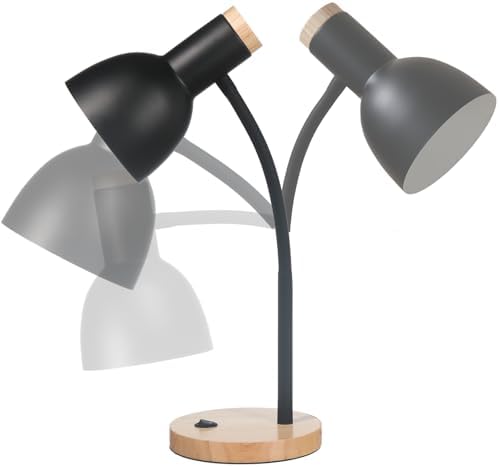 Adjustable Wooden Desk Lamp,Metal Shade Flexible Neck Table Lamp